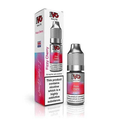 ivg bar juice nic salts fizzy cherry on white background