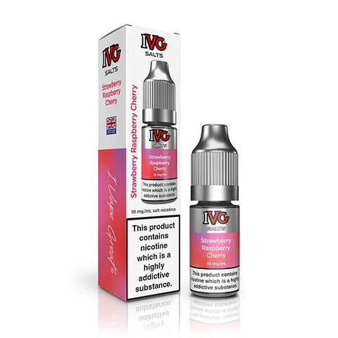 ivg bar juice nic salts strawberry raspberry cherry on white background