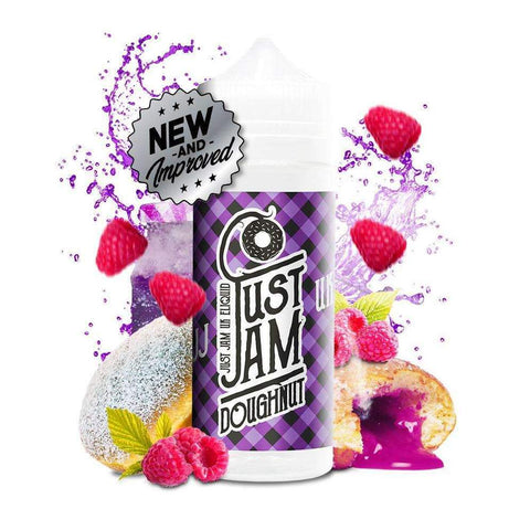 Just Jam 100ml Shortfill E-Liquids Raspberry Doughnut On White Background