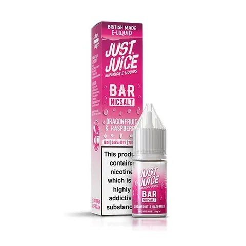 just juice bar nic salt dragonfruit raspberry on white background