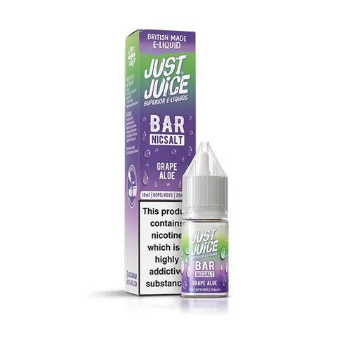 just juice bar nic salt grape aloe on white background