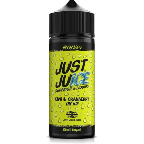 Just Juice Iconic 100ml Shortfill E-Liquid Kiwi & Cranberry on Ice On White Background