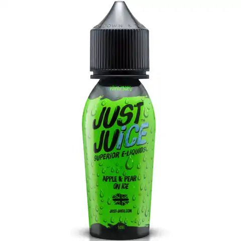 Just Juice Iconic Range E-Liquid 50ml Shortfill Apple & Pear On Ice On White Background