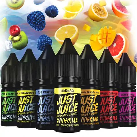 Just Juice Iconic Range E-liquid Nic Salts On White Background