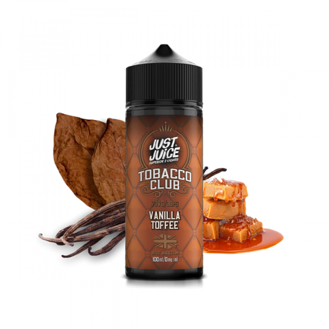 just juice tobacco club vanilla toffee 100ml on black background