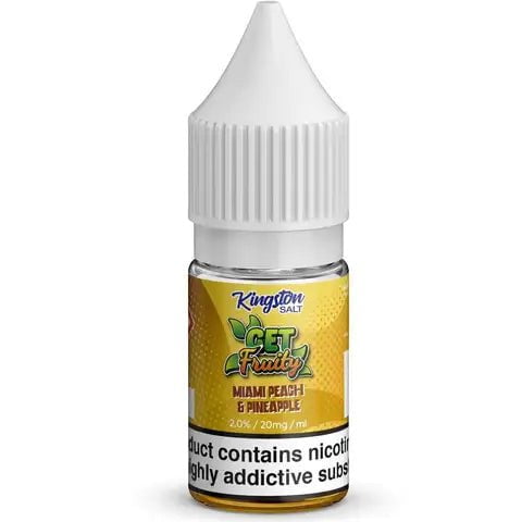 Kingston Get Fruity Nic Salt E-Liquids Miami Peach Pineapple / 20mg On White Background