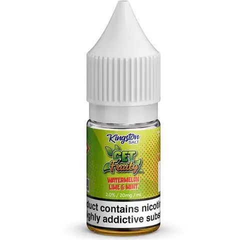 Kingston Get Fruity Nic Salt E-Liquids Watermelon Lime & Mint / 20mg On White Background