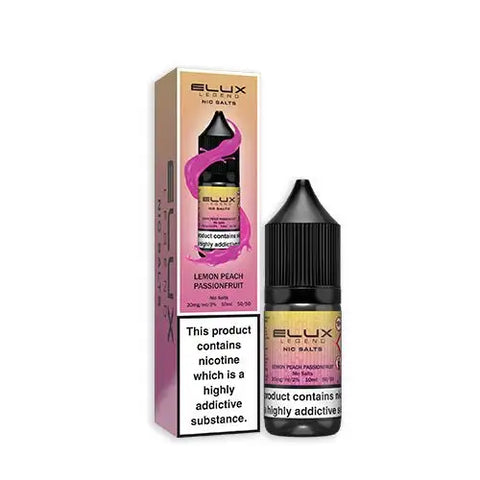 lemon peach passionfruit elux legend nic salt eliquids on white background