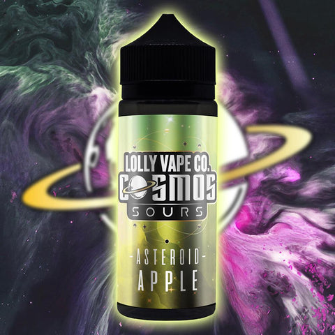 Lolly Vape Co. Cosmos Sours 100ml Shortfill E-Liquids Asteroid Apple On White Background