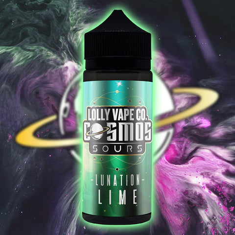 Lolly Vape Co. Cosmos Sours 100ml Shortfill E-Liquids Lunation Lime On White Background