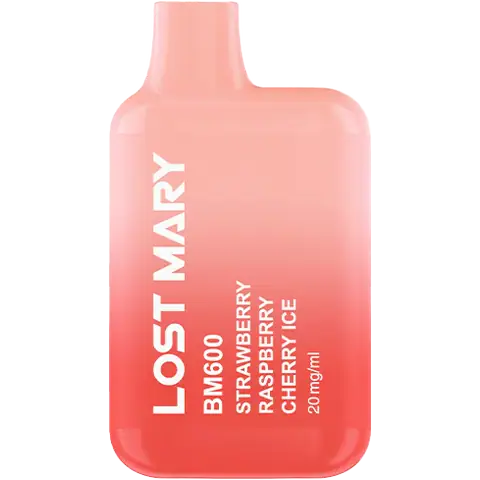 lost mary bm600 disposable device by elf bar strawberry raspberry cherry ice on clear background