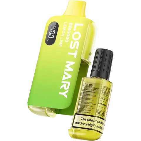 lost mary bm6000 lemon lime disposable vape kit on a clear background