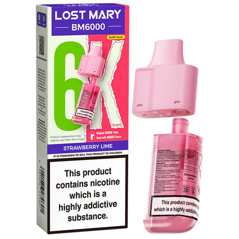 Lost Mary BM6000 Prefilled Pods + Refill Container Strawberry Lime
