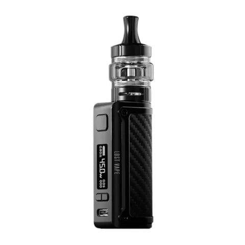 Lost Vape Thelema Mini Kit Carbon Fiber On White Background