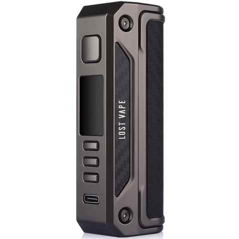 Lost Vape Thelema Solo 100w Mod Gunmetal Carbon Fiber On White Background