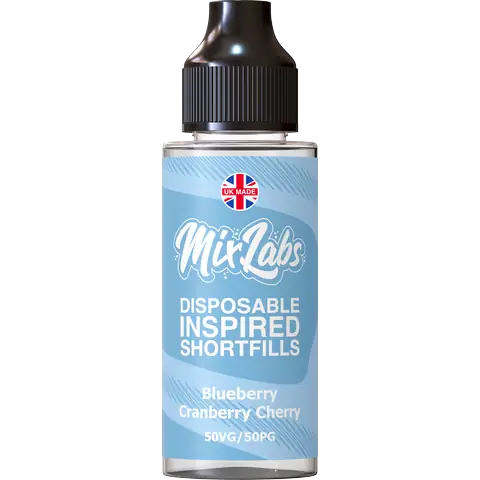 Mix Labs 100ml Disposable Inspired Shortfill E-Liquid Blueberry Cranberry Cherry On White Background