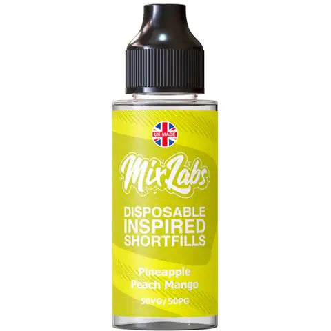 Mix Labs 100ml Disposable Inspired Shortfill E-Liquid Pineapple Peach Mango On White Background