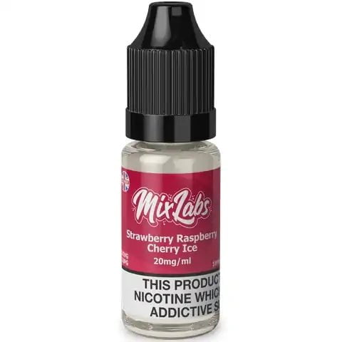 Mix Labs 10ml Bar Juice Nic Salts Strawberry Raspberry Cherry Ice / 10mg On White Background