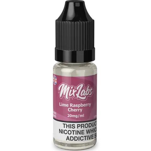 mix labs nic salt 20mg lime raspberry cherry on clear background