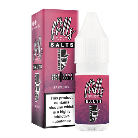 No Frills 99.1% Pure 10ml Nic Salt E-Liquid 10mg / Raspberry On White Background