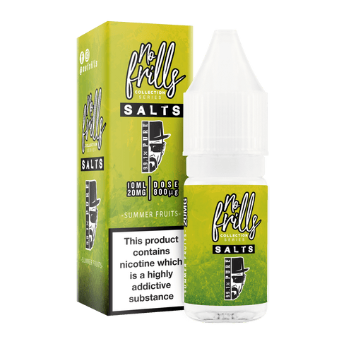 No Frills 99.1% Pure 10ml Nic Salt E-Liquid 10mg / Summer Fruits On White Background