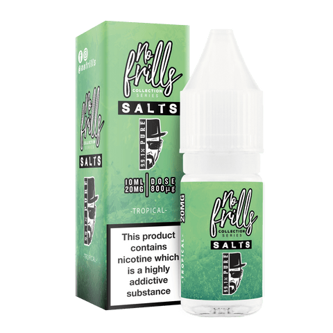 No Frills 99.1% Pure 10ml Nic Salt E-Liquid 10mg / Tropical On White Background