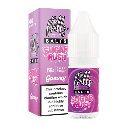 No Frills Sugar Rush 10ml Nic Salt E-Liquid 10mg / Gummy On White Background