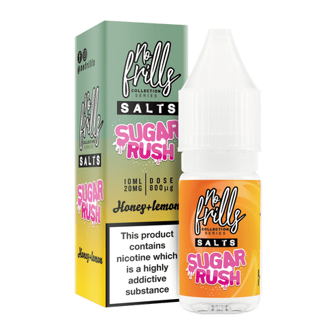 No Frills Sugar Rush 10ml Nic Salt E-Liquid 10mg / Honey & Lemon On White Background