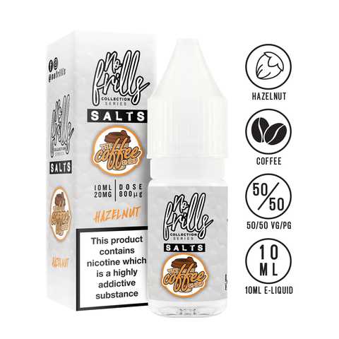 No Frills The Coffee Shop 10ml Nic Salt E-Liquid 10mg / Hazlenut On White Background