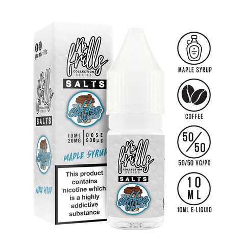 No Frills The Coffee Shop 10ml Nic Salt E-Liquid 10mg / Maple Syrup On White Background