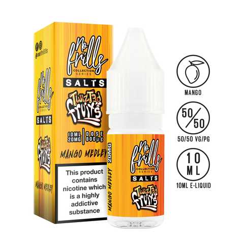 No Frills Twisted Fruits 10ml Nic Salt E-Liquid 10mg / Mango Medley On White Background