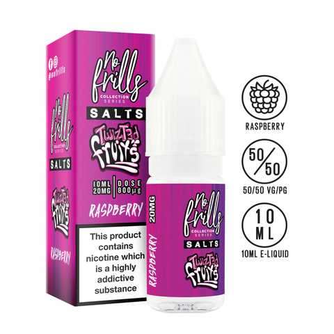 No Frills Twisted Fruits 10ml Nic Salt E-Liquid 10mg / Raspberry On White Background