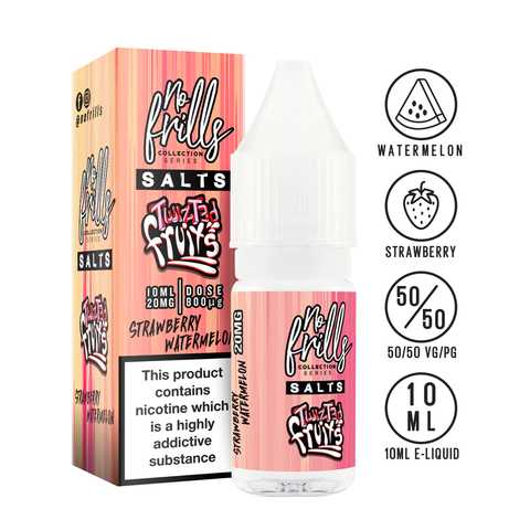 No Frills Twisted Fruits 10ml Nic Salt E-Liquid 10mg / Strawberry Watermelon On White Background