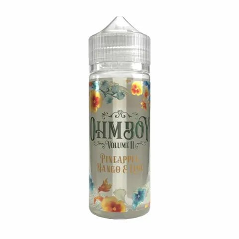 Ohm Boy Botanics 100ml Shortfills E-Liquids Pineapple Mango and Lime On White Background