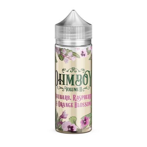 Ohm Boy Botanics 100ml Shortfills E-Liquids Rhubarb Raspberry & Orange Blossom On White Background