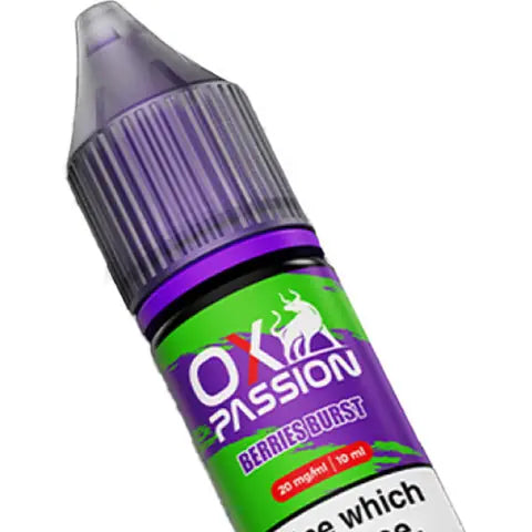 ox passion nic salt bar juice berries burst on a white background