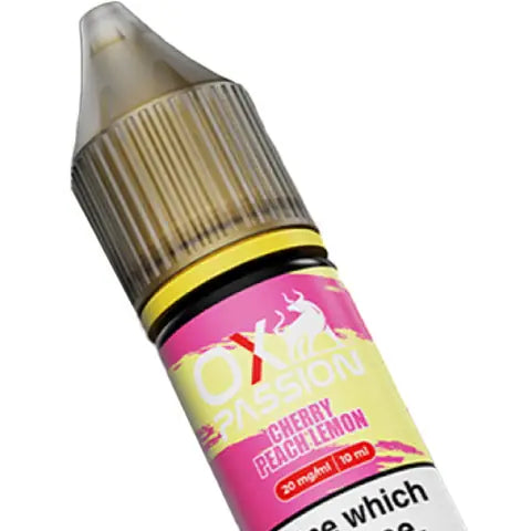 ox passion nic salt bar juice cherry peach lemon on a white background