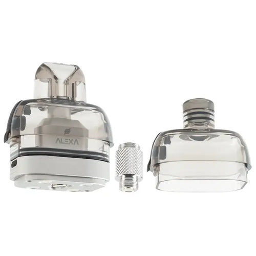 Vape components with 'ALEXA' branding on a white background
