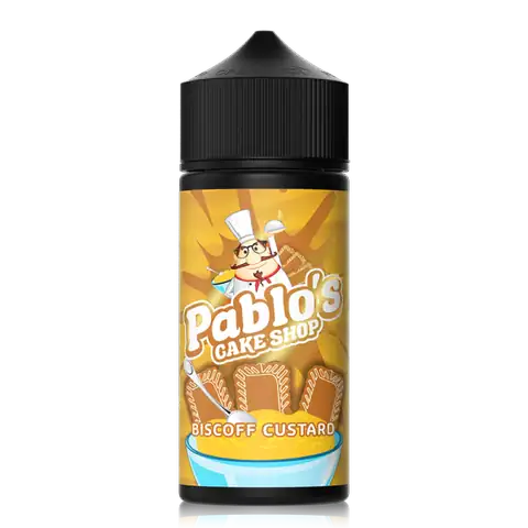 Pablos Cake Shop 100ml Shortfill E-Liquids Biscoff Custard On White Background