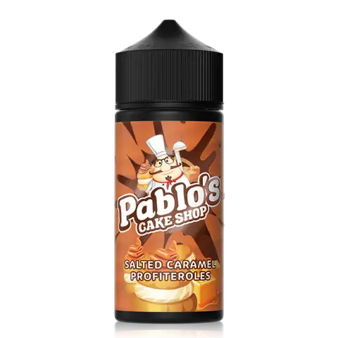 Pablos Cake Shop 100ml Shortfill E-Liquids Salted Caramel Profiteroles On White Background