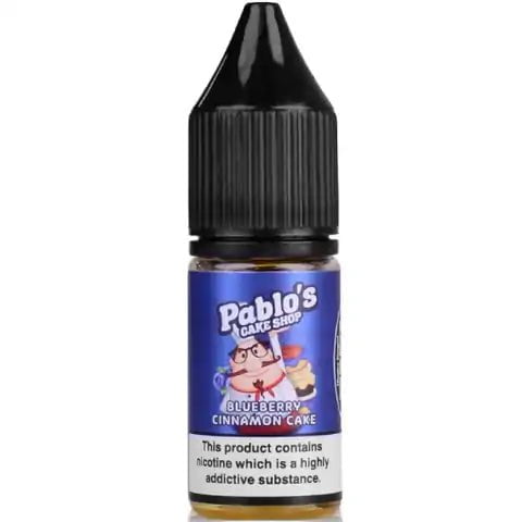 Pablos Cake Shop Nic Salt E-Liquids 20mg / Blueberry Cinnamon Cake On White Background