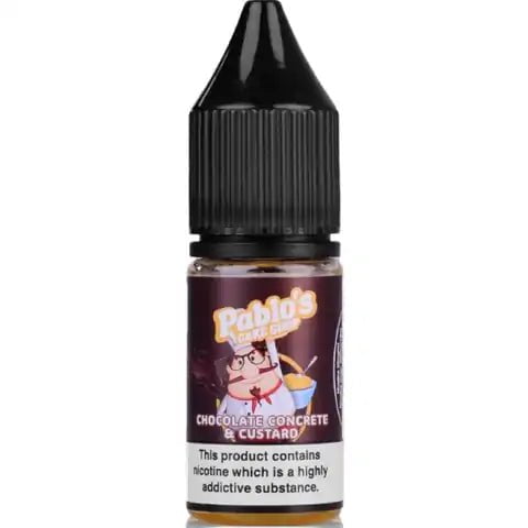 Pablos Cake Shop Nic Salt E-Liquids 20mg / Chocolate Concrete and Custard On White Background