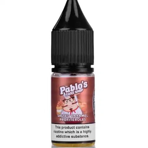 Pablos Cake Shop Nic Salt E-Liquids 20mg / Salted Caramel Profiteroles On White Background