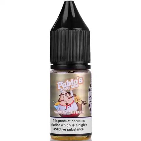 Pablos Cake Shop Nic Salt E-Liquids 20mg / Vanilla Custard On White Background