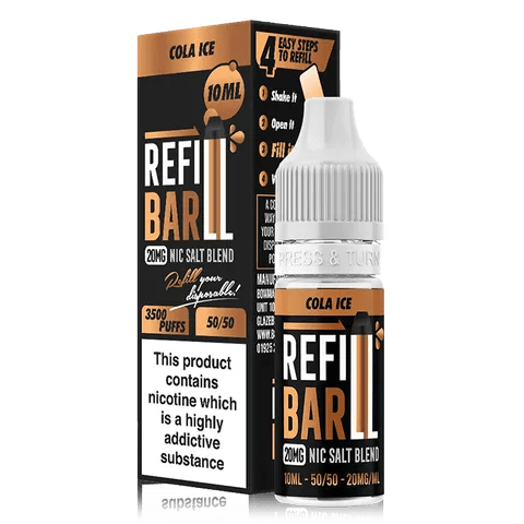 Refill Bar 10ml Nic Salt E-Liquid Cola Ice On White Background