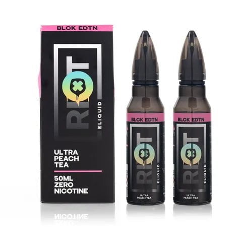 Riot Squad Black Edition 100ml Shortfill E-Liquids Ultra Peach Tea On White Background