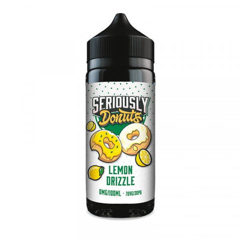 Seriously Donuts 100ml Shortfill E-Liquid by Doozy Vape Co Lemon Drizzle On White Background