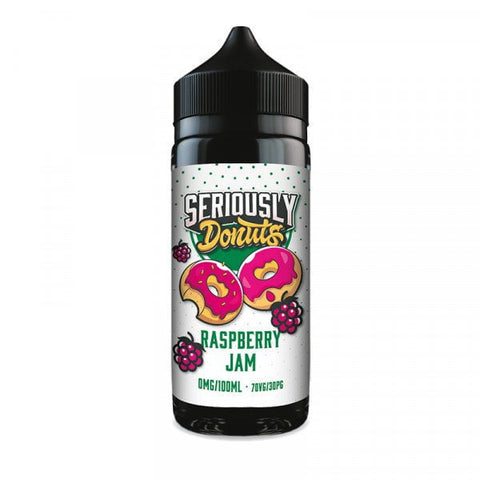 Seriously Donuts 100ml Shortfill E-Liquid by Doozy Vape Co Raspberry Jam On White Background