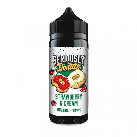 Seriously Donuts 100ml Shortfill E-Liquid by Doozy Vape Co Strawberries & Cream On White Background