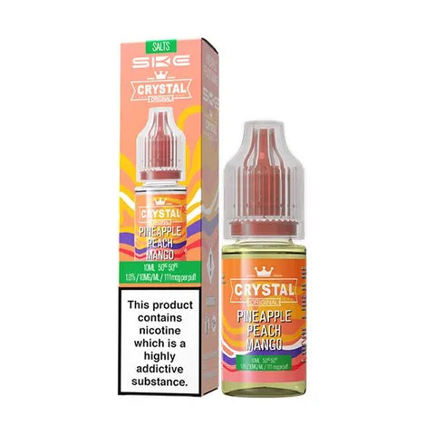 ske crystal v2 salts pineapple peach mango on white background